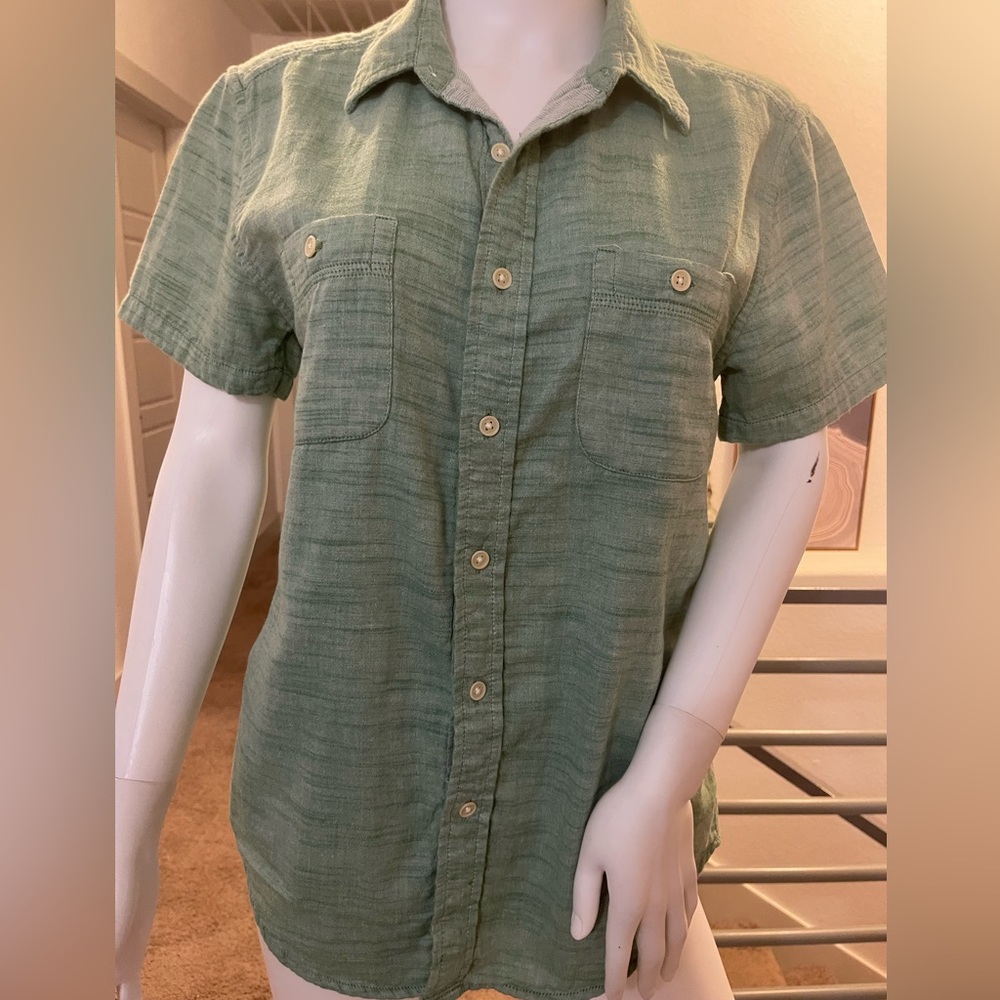 Lucky Brand Pearl Snap Button Up Shirt Mens Medium Green Classic Fit Casual